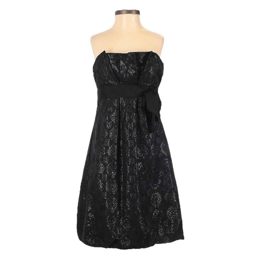BCBGMaxAzria Black Metallic Brocade Strapless Bubble Hem Cocktail Party Dress 4